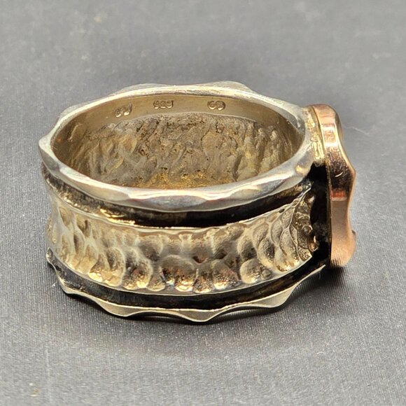 VTG Brutalist Sterling Silver &14K Gold Ring Sz 7 Signed S Textured Band 7.94g - Picture 7 of 12